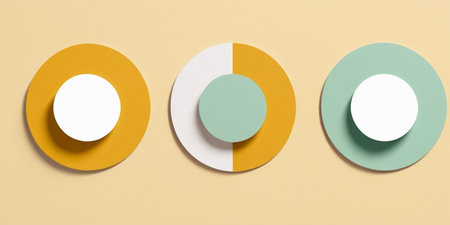 Bold circular shapes and a playful color palette create visual excitement.の素材