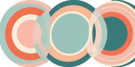 Bold overlapping shapes in warm tones create an eye-catching design that's playful.の素材