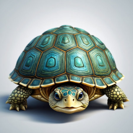 This charming tortoise captivates with its colorful shell and curious gaze.の素材