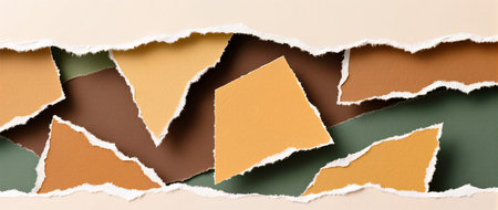 Torn edges unveil a collage of earthy hues creating a dynamic visual harmony.の素材