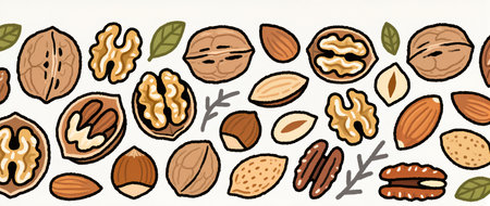A vibrant mix of nuts highlighting their unique shapes and textures.の素材
