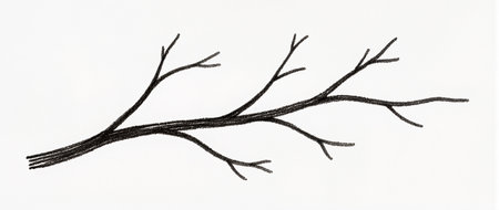 A dark, tangled branch rests against a plain backdrop, showing natural elegance.の素材