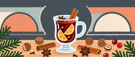 A delightful warm drink garnished with citrus slices and spices invites autumn vibes.の素材