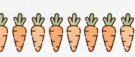 Whimsical carrots arranged in a delightful line, showing vibrant colors and charm.の素材