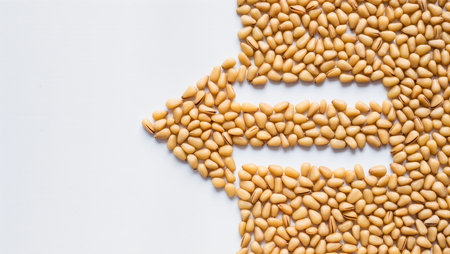 Grains are artistically arranged to form an arrow, suggesting movement and direction.の素材