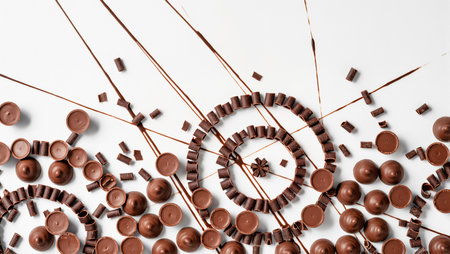 Delicate chocolate pieces form intricate patterns, showing creativity and design.の素材