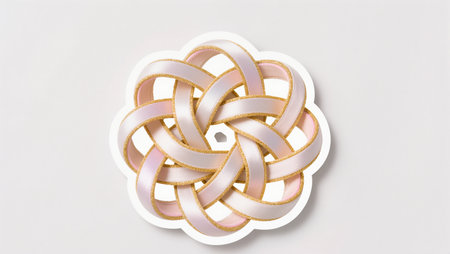 Intricate knot artwork featuring delicate pink ribbons and golden highlights.の素材