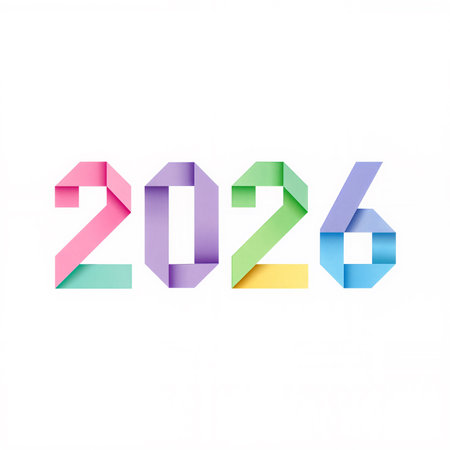 Bright and colorful 2026 decorations mark the New Year celebration festivities.の素材