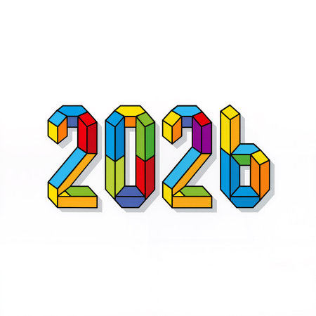 Bright and playful numbers reflect joy and excitement for the New Year 2026.の素材