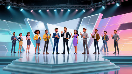 Diverse group of professionals collaborated on innovative ideas during a creative event.の素材