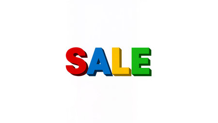 Bright, vibrant letters in red, yellow, green, and blue announce a sale.の素材
