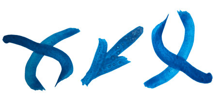 Vibrant blue brush strokes create a dynamic scene of motion and change.の写真素材