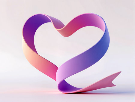 A colorful ribbon forms a heart shape, symbolizing love and creativity in design.の素材