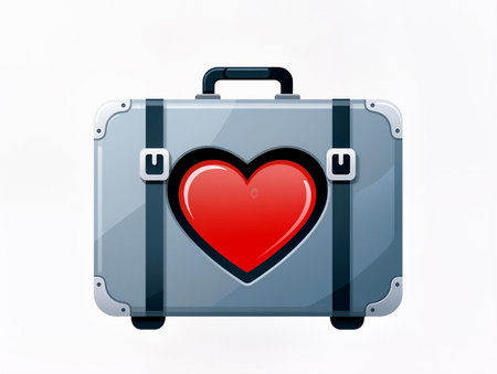 Creative suitcase features a vibrant heart symbolizing love for travel and exploration.の素材
