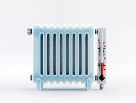 Sleek radiator design with a digital thermometer for current heat levels.の素材