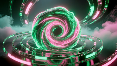 Vibrant colors and dynamic patterns swirl in a captivating digital creation.の素材