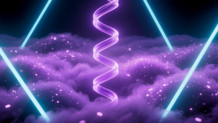 Vibrant purple light spirals into the air, surrounded by soft clouds of color.の素材