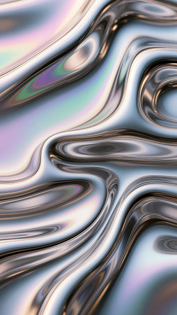 Colorful waves of metallic sheen flow smoothly, reflecting light beautifully.の素材