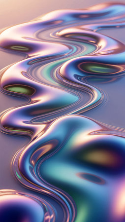 Vibrant, undulating waves of color blend harmoniously across the surface.の素材