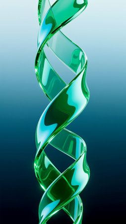 A twisting green spiral gleams against a smooth gradient backdrop.の素材