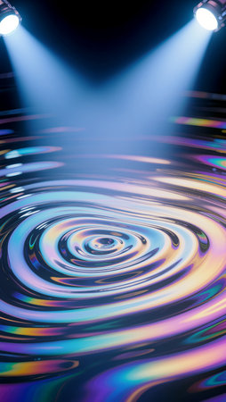 Soft beams illuminate vibrant ripples, creating an enchanting display of colors.の素材