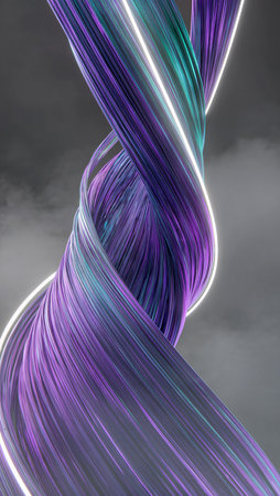 Colorful strands twist together, creating a mesmerizing visual in a whimsical setting.の素材