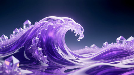 A stunning wave rises in vibrant purple, adorned with sparkling crystals along its crest.の素材