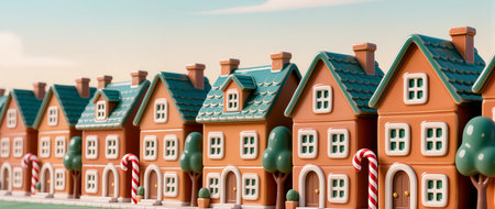 Colorful houses with candy canes create a joyful scene in an enchanting neighborhood.の素材