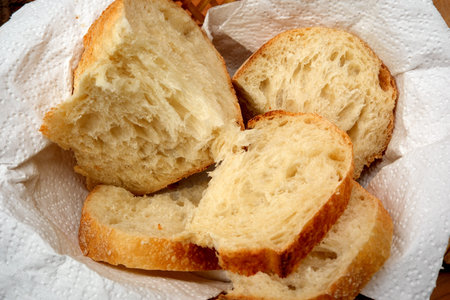 Soft slices of fluffy bread are arranged neatly in a basket, ready to enjoy.