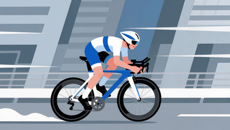 A skilled cyclist powers through a futuristic city, showcasing speed and precision.の素材