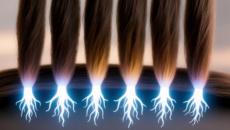 Strands of hair glow at their roots, illuminating the surrounding space with magic.の素材