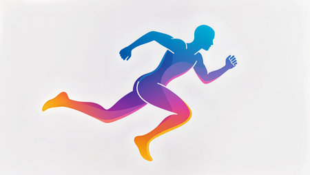 Silhouette of a runner in fluid, bright colors represents energy and athleticism.の素材