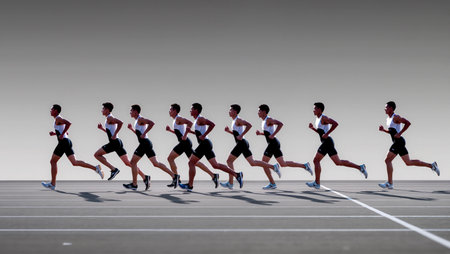 An athlete sprints on the track, embodying motion and determination.の素材