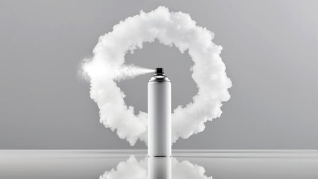 Aerosol spray produces a swirling cloud of vapor, showcasing art in motion.の素材
