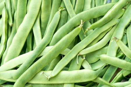 Flat green beans close up backgroundの写真素材