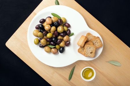 Mixed olives ready to enjoy. Tasty appetizerの写真素材