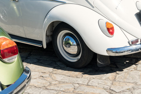 Santiago de Compostela, Galicia, Spain; september 22 2018: Parts of old Volkswagen Beetle carsのeditorial素材