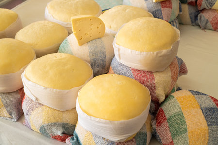 Organic cheese at farmers market. Typical galician cheese, Spain food