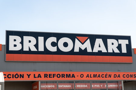 Santiago de Compotela, Spain; july 11 2019: Bricomart sign on store facade. Bricomart is a French multinational specialized in the retail sale of construction articles and reformのeditorial素材