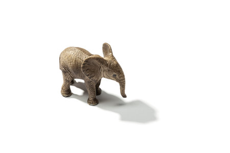 Realistic baby elephant toy isolated on white background. Copy spaceの写真素材