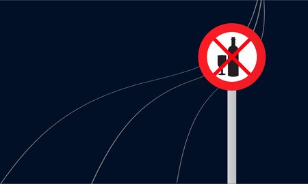 Traffic sign with alcohol prohibition on dark background. Vector illustrationのイラスト素材