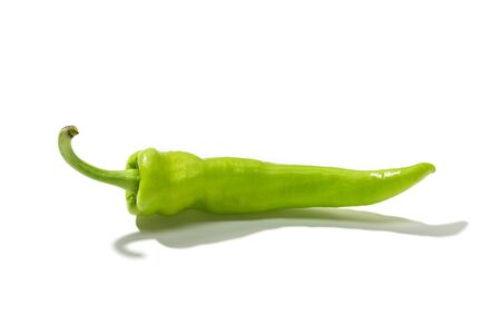 Green banana pepper isolated on white background. Capsicum annuum cultivarsの写真素材