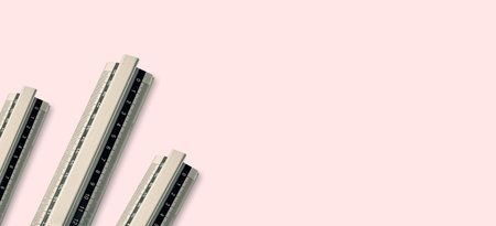 Ruler background wide banner. Pink background. Copy space for text