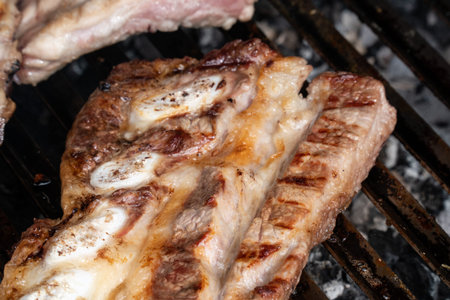 Barbecue grill with grilled pork ribs. Spanish churrascoの写真素材