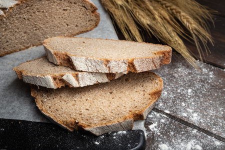 Traditional rye bread on table. Rustic bread from Spain