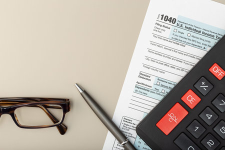 Individual Tax Return Form on table. Tax time concept. Top view Copy space