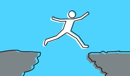 Business concept of businessman Jumping over the abyss. Challenges and success. Vector illustrationのイラスト素材