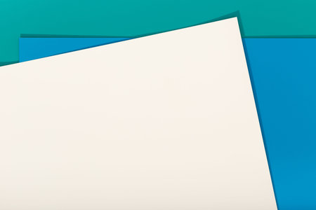 Abstract blue, green and beige color paper geometry composition background. Group of three color...