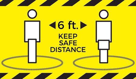 virus social distancing concept. Stay six feet apart. Flat icon illustrationのイラスト素材