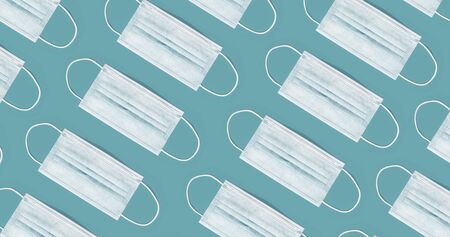 Group of Medical face mask pattern isolated on blue background.の写真素材